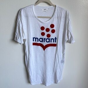 Isabel Marant Étoile White Tee with Red and Blue Design, 100% Linen, Size XL